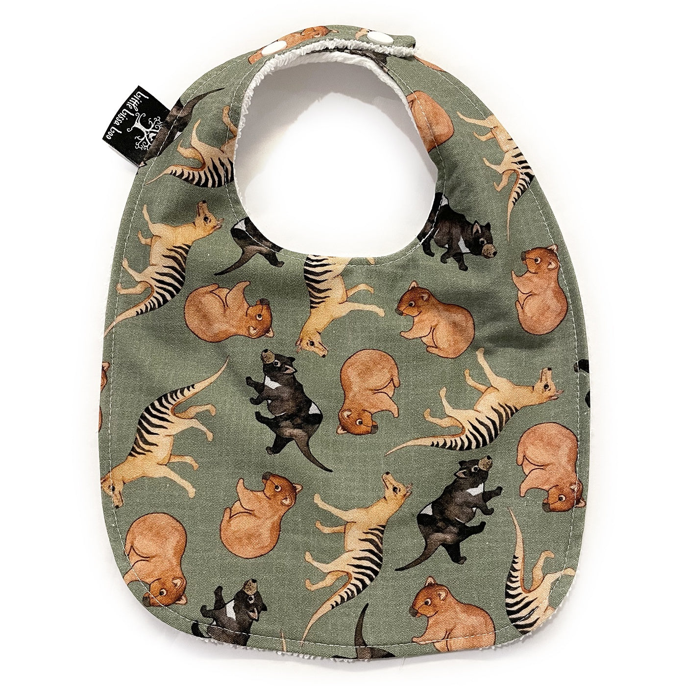 Little Lissa Loo - Bosa Art Children's Bib - Tassie Animals (Green)