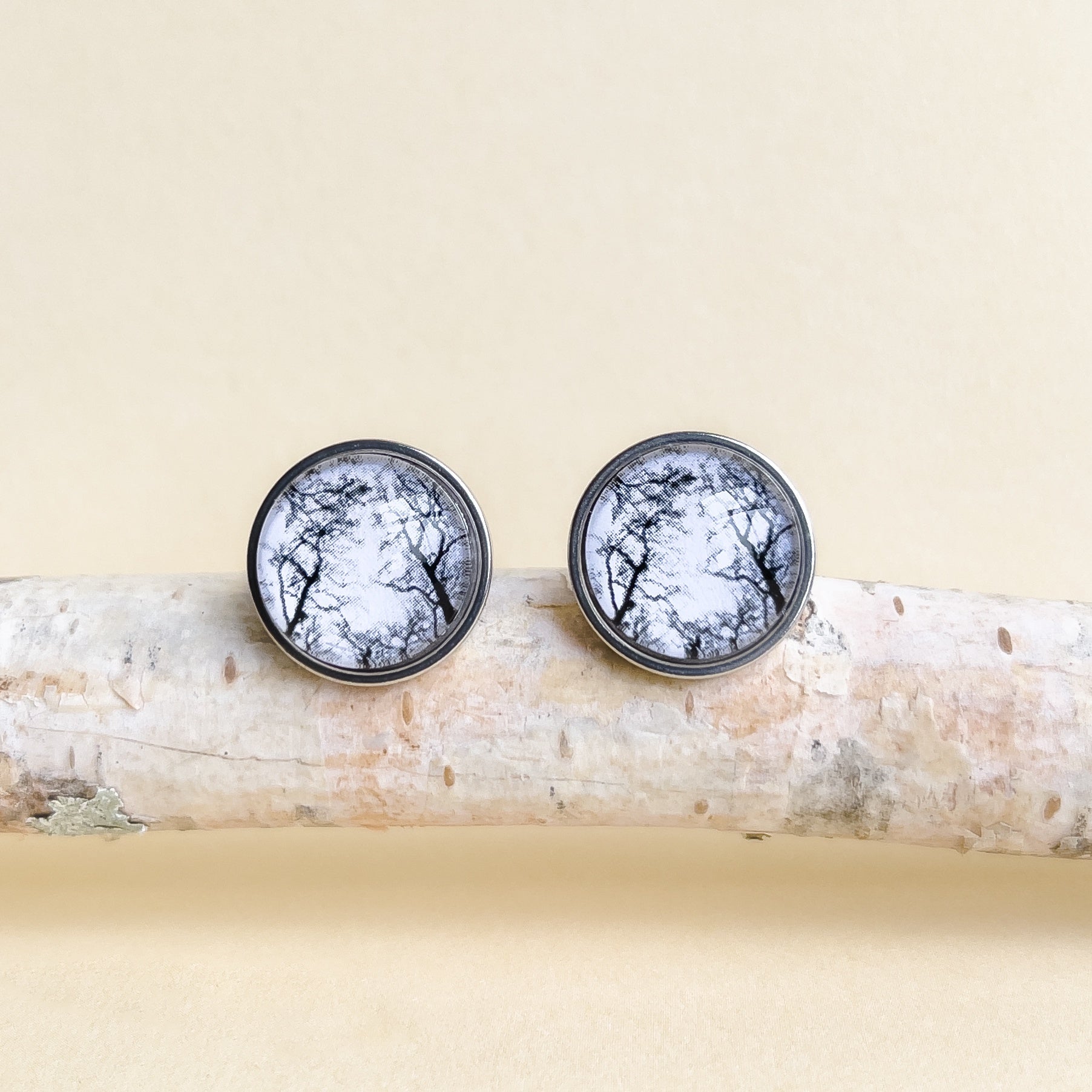 Myrtle & Me - Stud Earrings - Gum Trees After Fire - Black & White