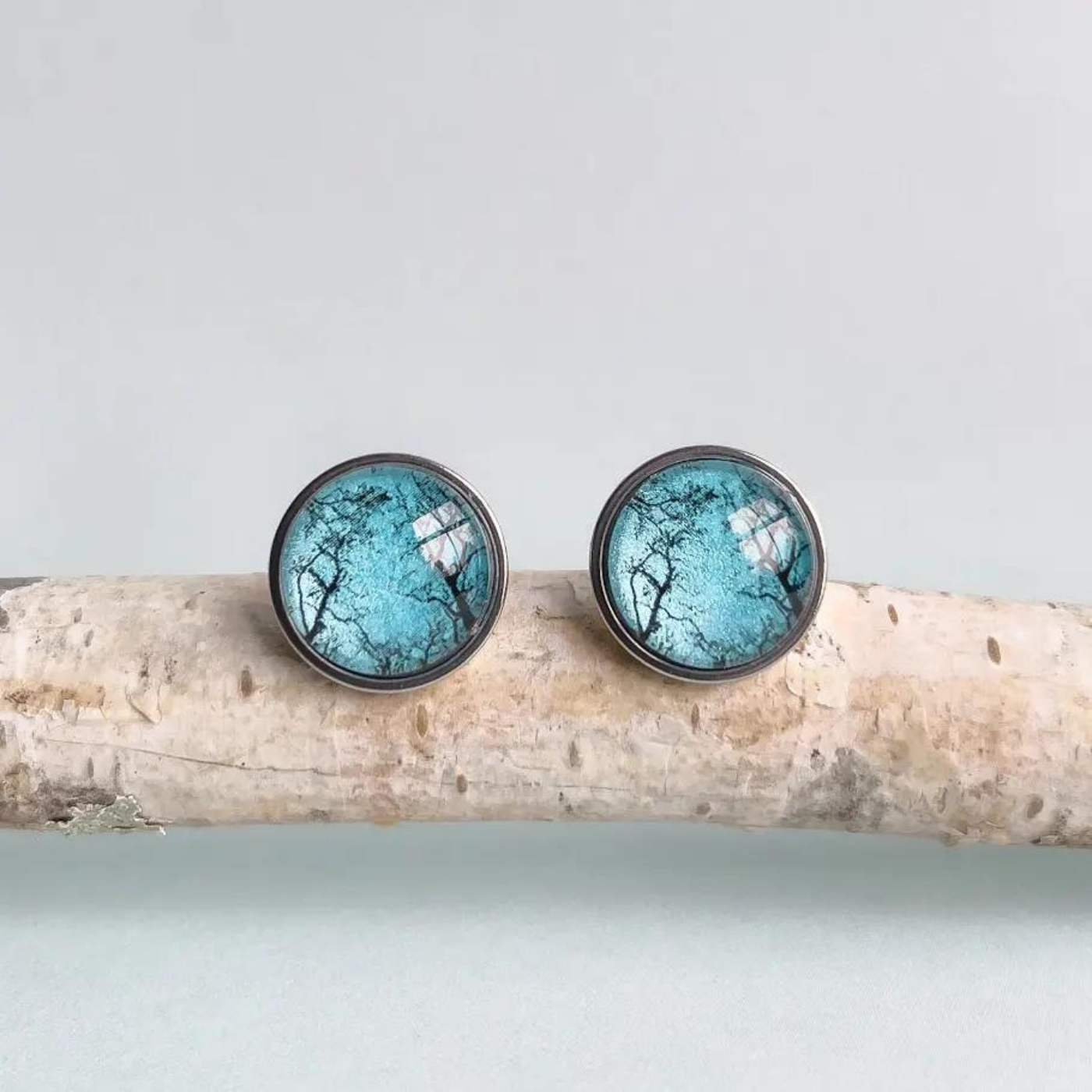 Myrtle & Me - Stud Earrings - Gum Trees After Fire - Metallic Blue