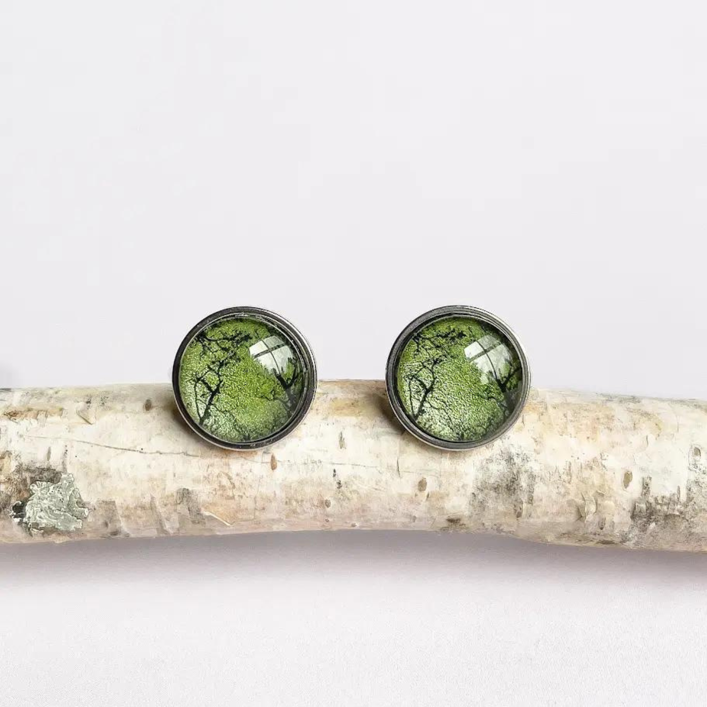 Myrtle & Me - Stud Earrings - Gum Trees After Fire - Metallic Green