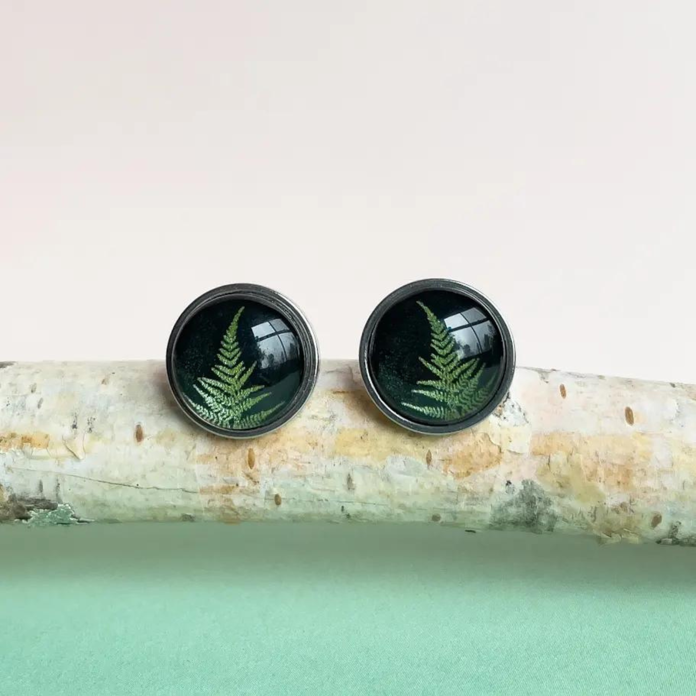 Myrtle & Me - Stud Earrings - Fern - Metallic Green