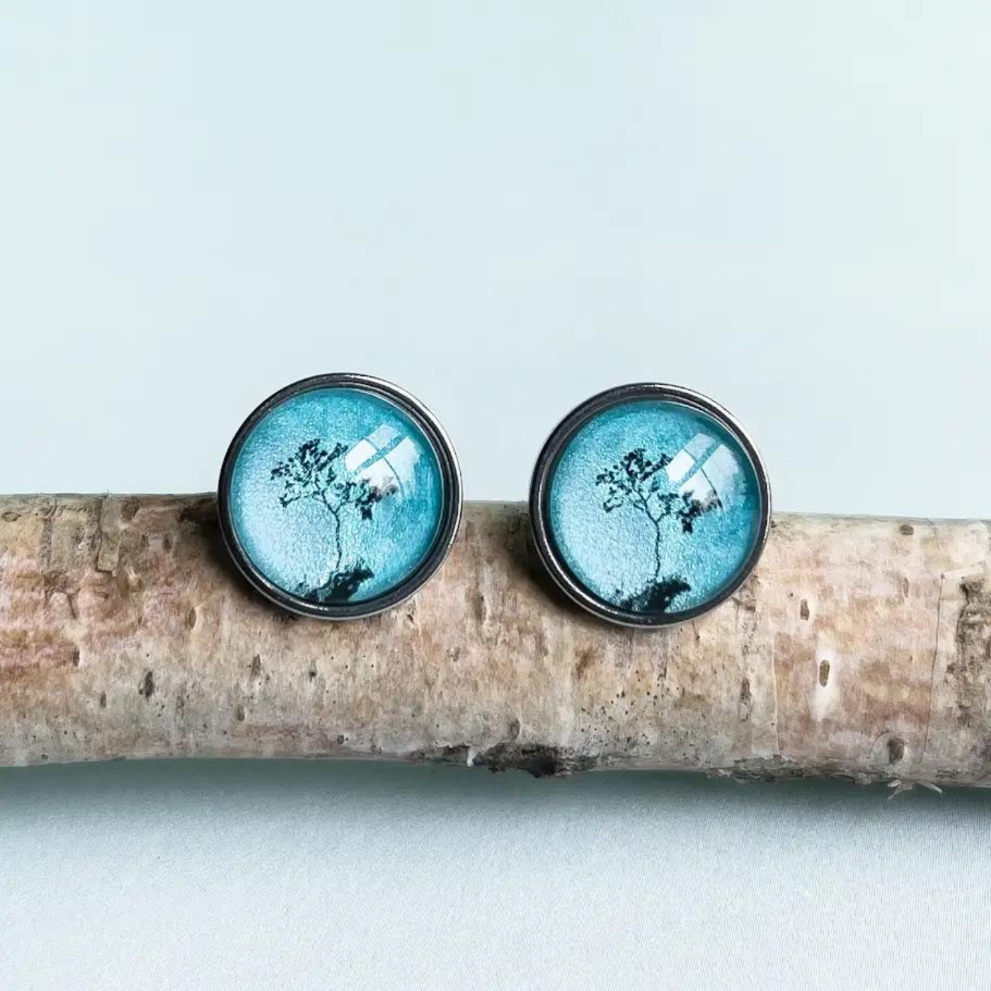 Myrtle & Me - Stud Earrings - Myrtle Tree - Metallic Blue