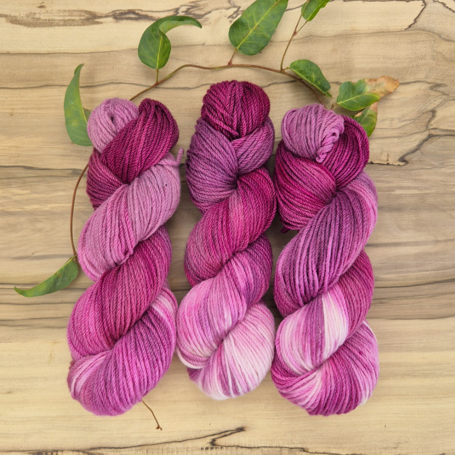 Hobart Wool Co - 100 gram Hand Dyed Yarn Skein - Pink Mountain Berry