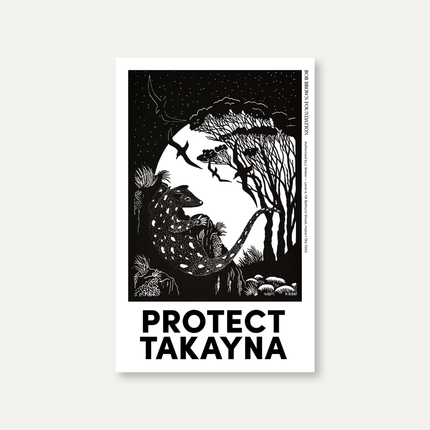 Bob Brown Foundation - Sticker - Protect takayna - Anne Conran Quoll (white)