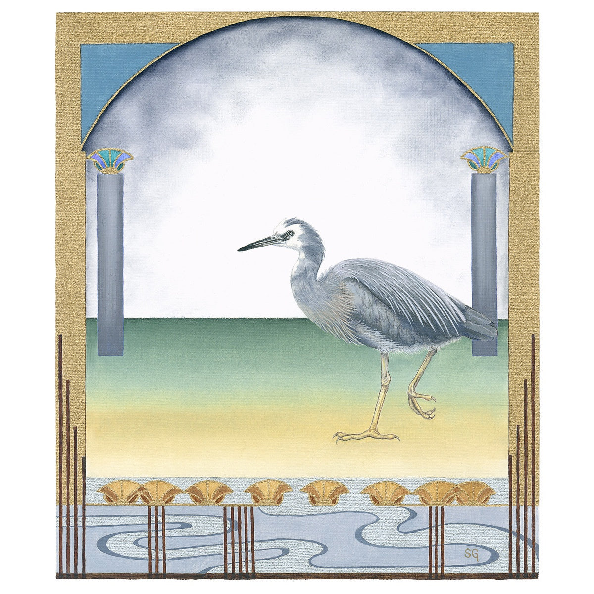 Sylvie Gerozisis - Birds of Tasmania - Oil Painting Art Print - The White-faced Heron