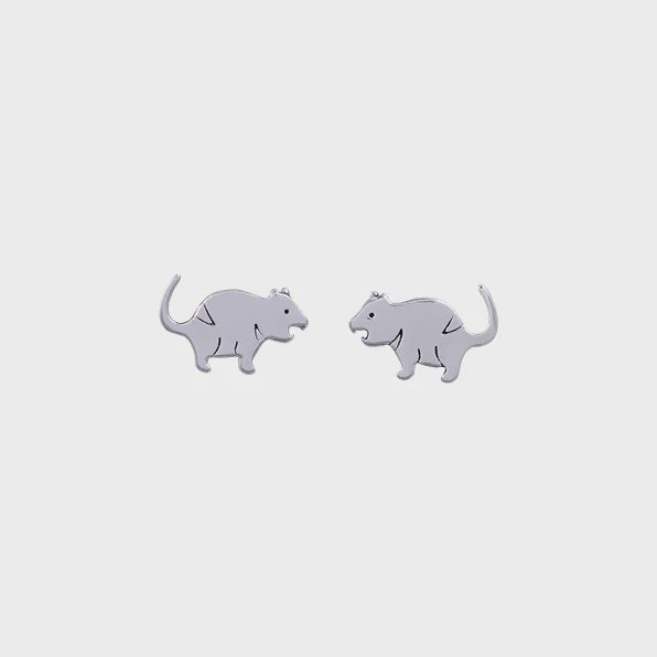 Red Parka - Stud Earrings - Recycled Sterling Silver - Tasmanian Devil