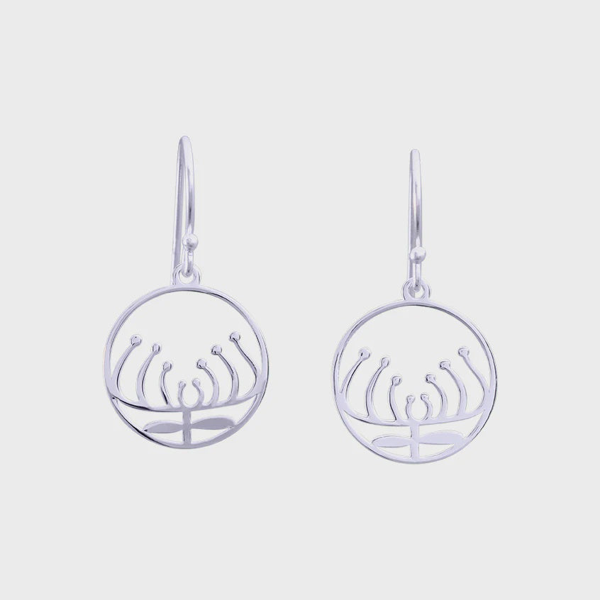 Red Parka - Drop Earrings - Recycled Sterling Silver - Tasmanian Waratah