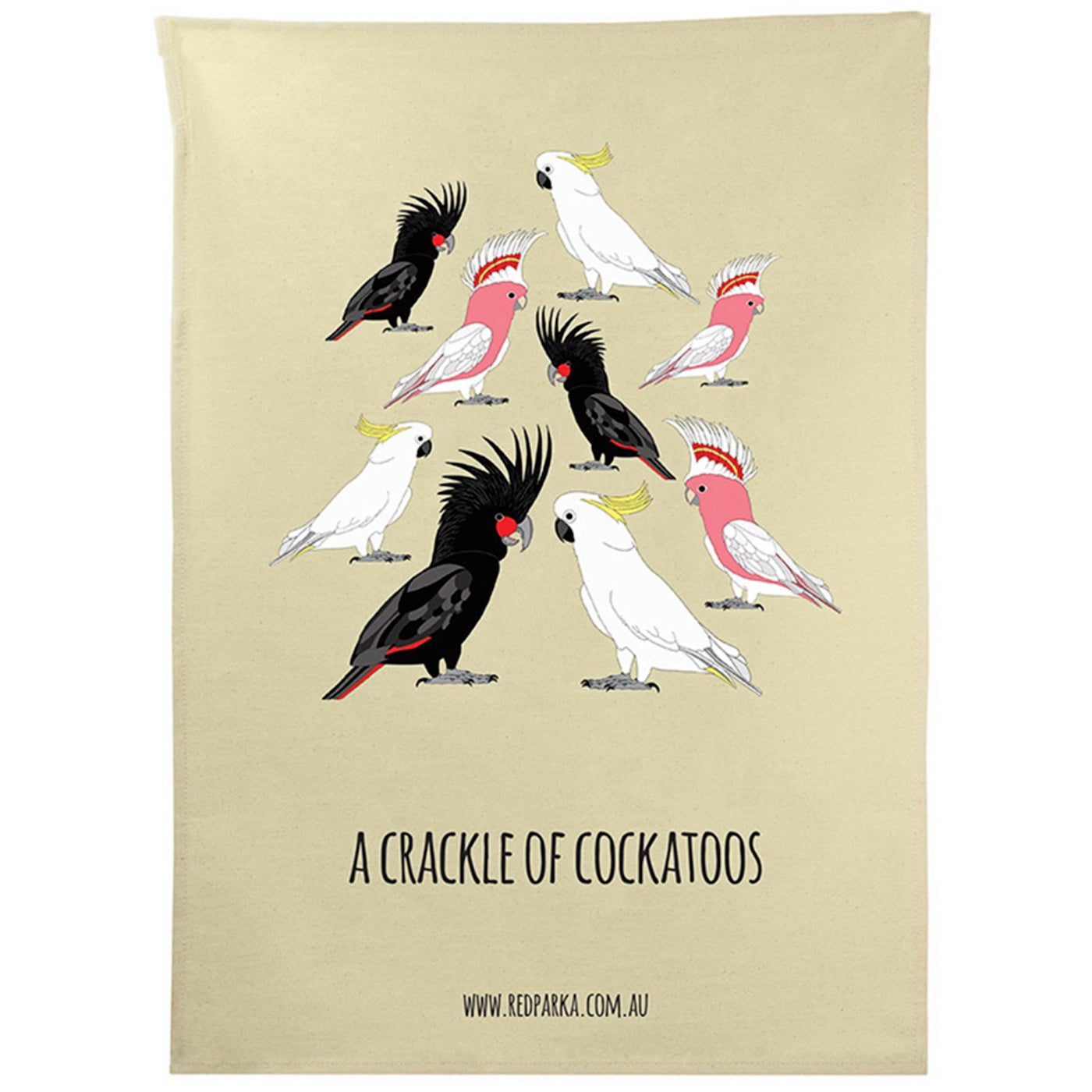 Red Parka - Tea Towel - Crackle of Cockatoos