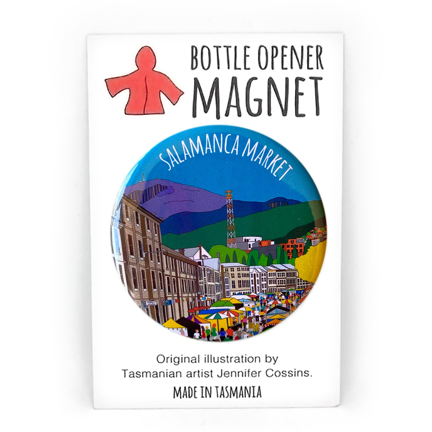 Red Parka – Bottle Opener Magnet – Salamanca Market