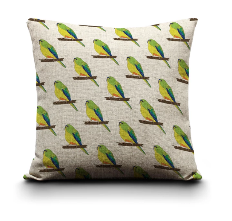 Red Parka - Cushion Cover - Orange Bellied Parrot