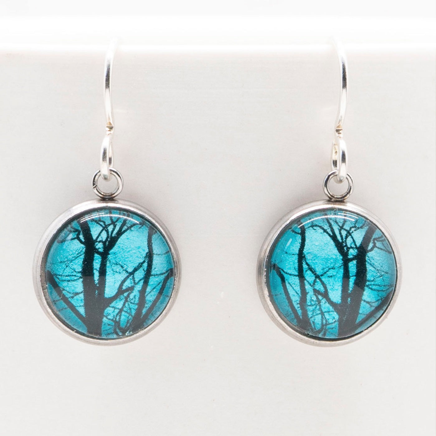 Myrtle & Me - Drop Earrings - Winter Trees - Metallic Blue