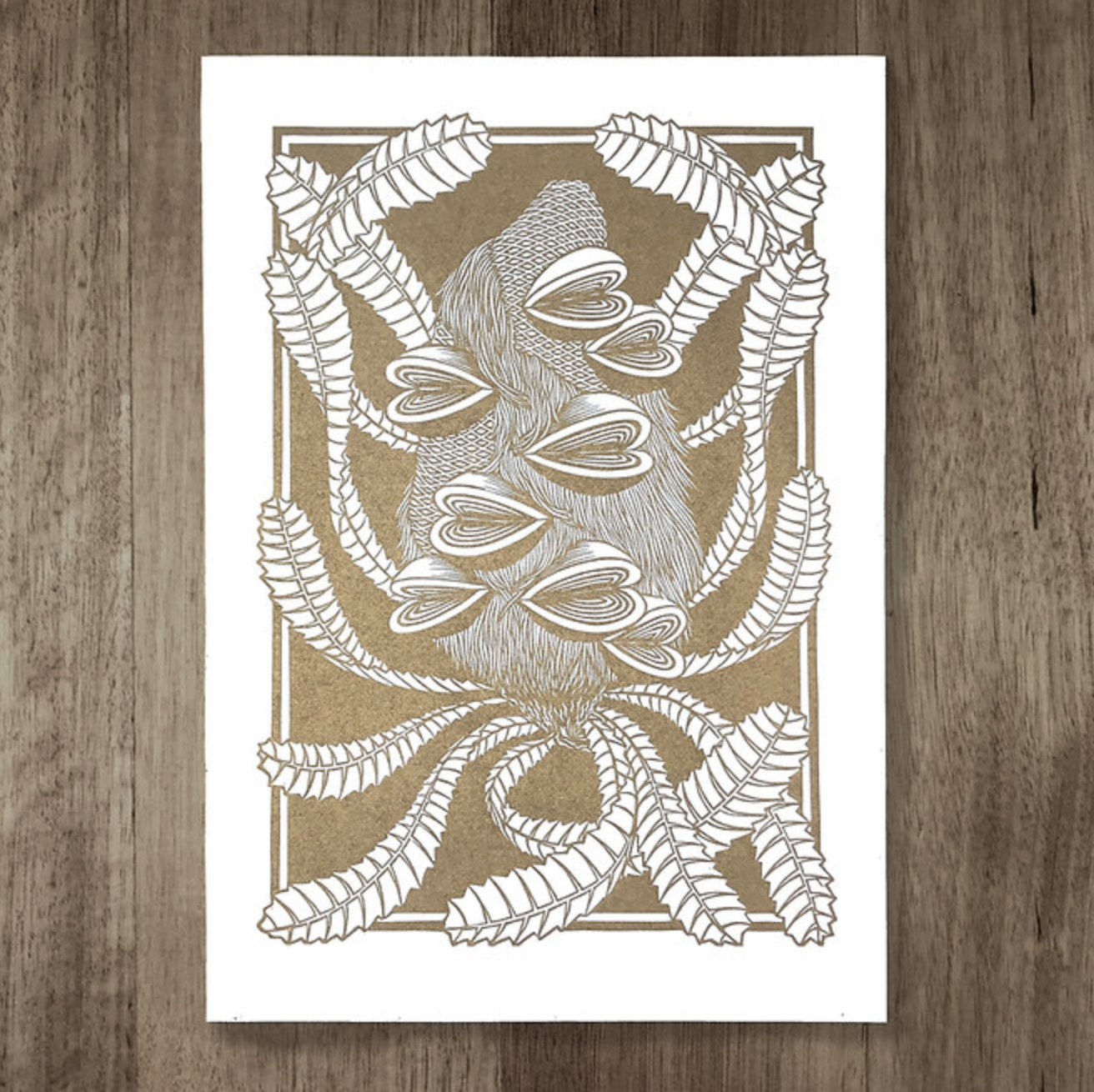 Catherine Arsaut - Art Print A4 - Banksia Serrata - Gold on White