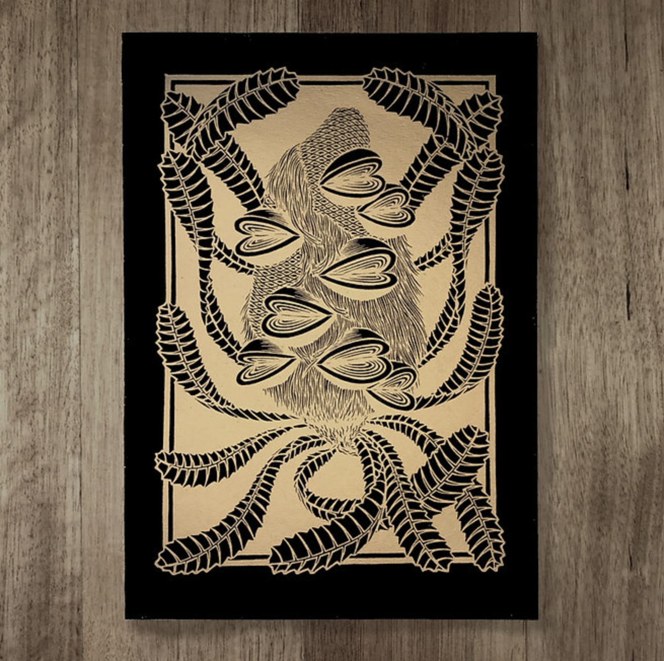 Catherine Arsaut - Art Print A4 - Banksia Serrata - Gold on Black