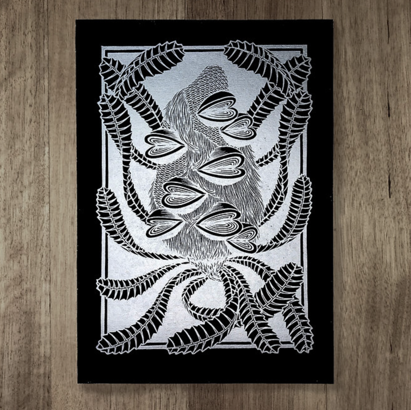 Catherine Arsaut - Art Print A4 - Banksia Serrata - Silver on Black