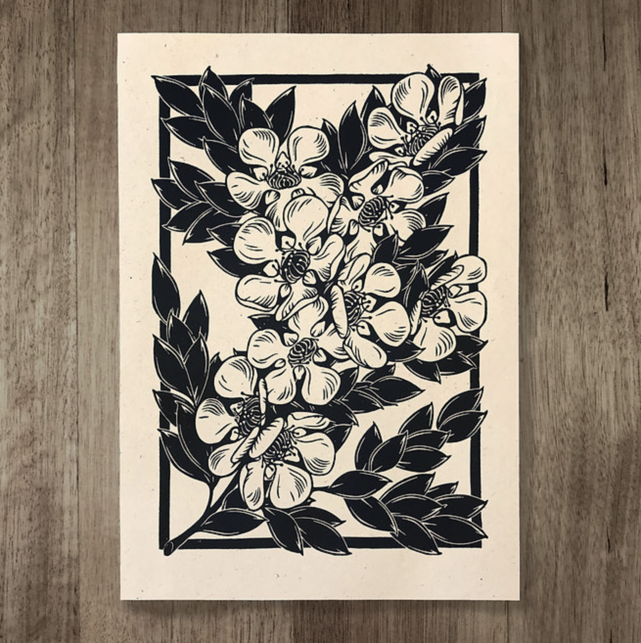 Catherine Arsaut - Art Print A4 - Tea Tree - Black on Hemp