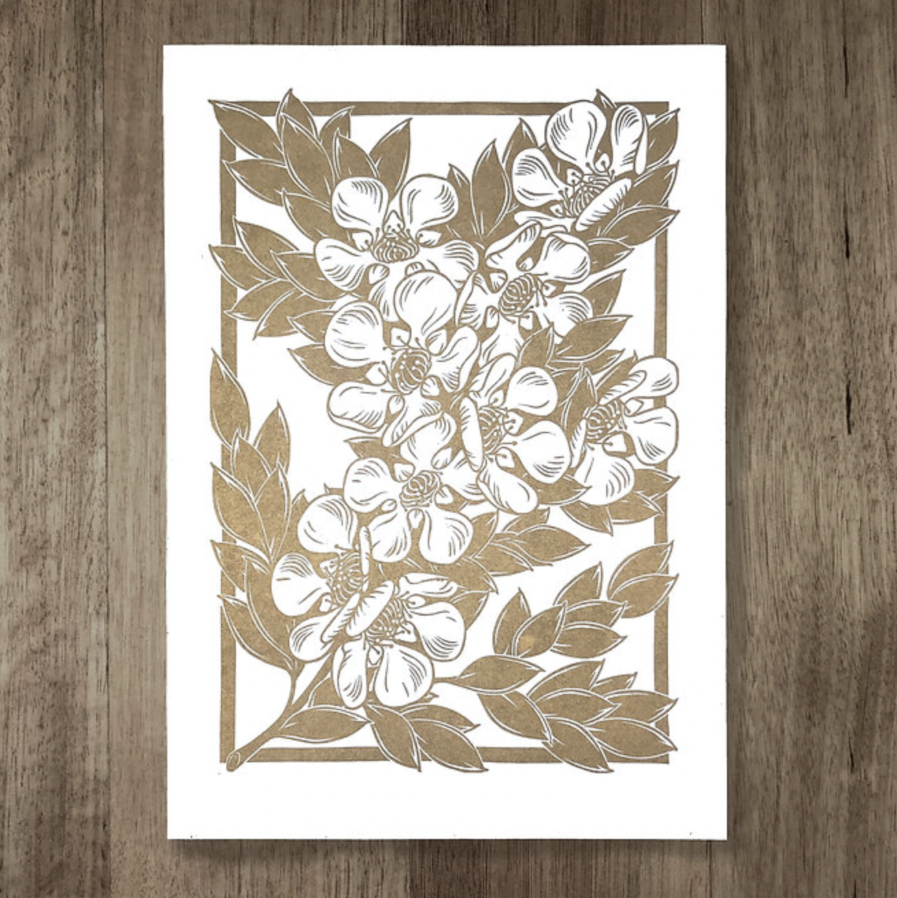 Catherine Arsaut - Art Print A4 - Tea Tree - Gold on White