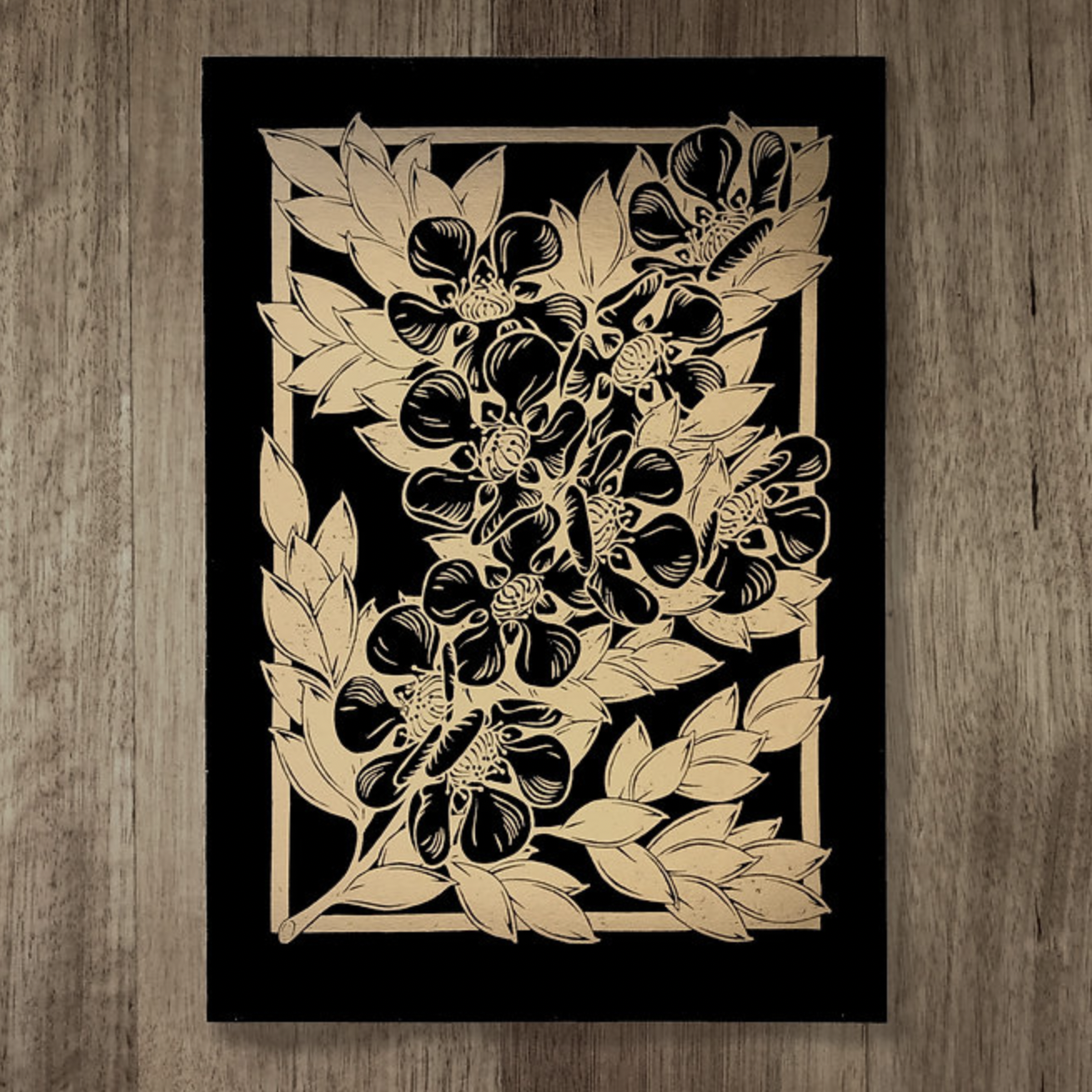 Catherine Arsaut - Art Print A4 - Tea Tree - Gold on Black
