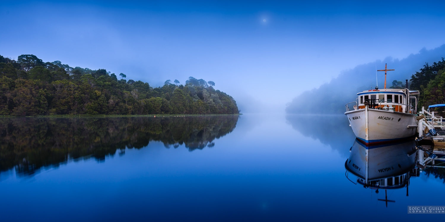 Loic Le Guilly - Fog and Moon over the Pieman River, Tarkine