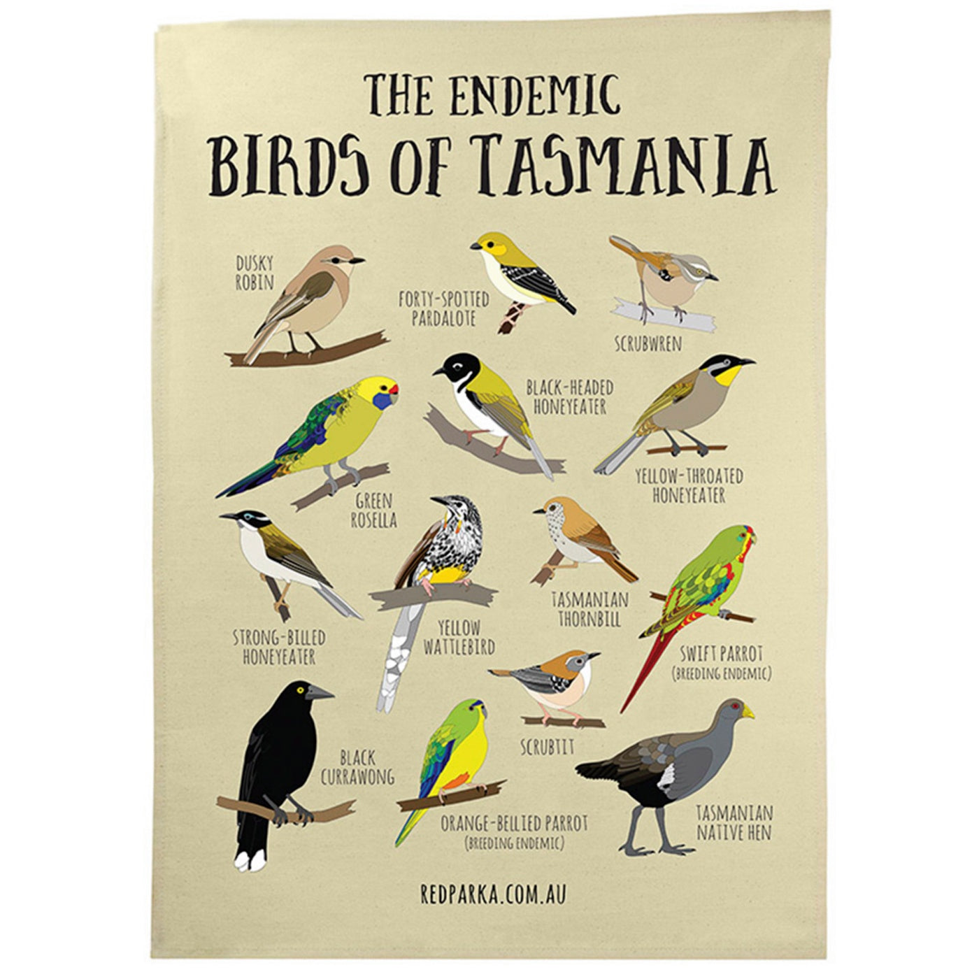 Red Parka - Tea Towel - Birds of Tasmania