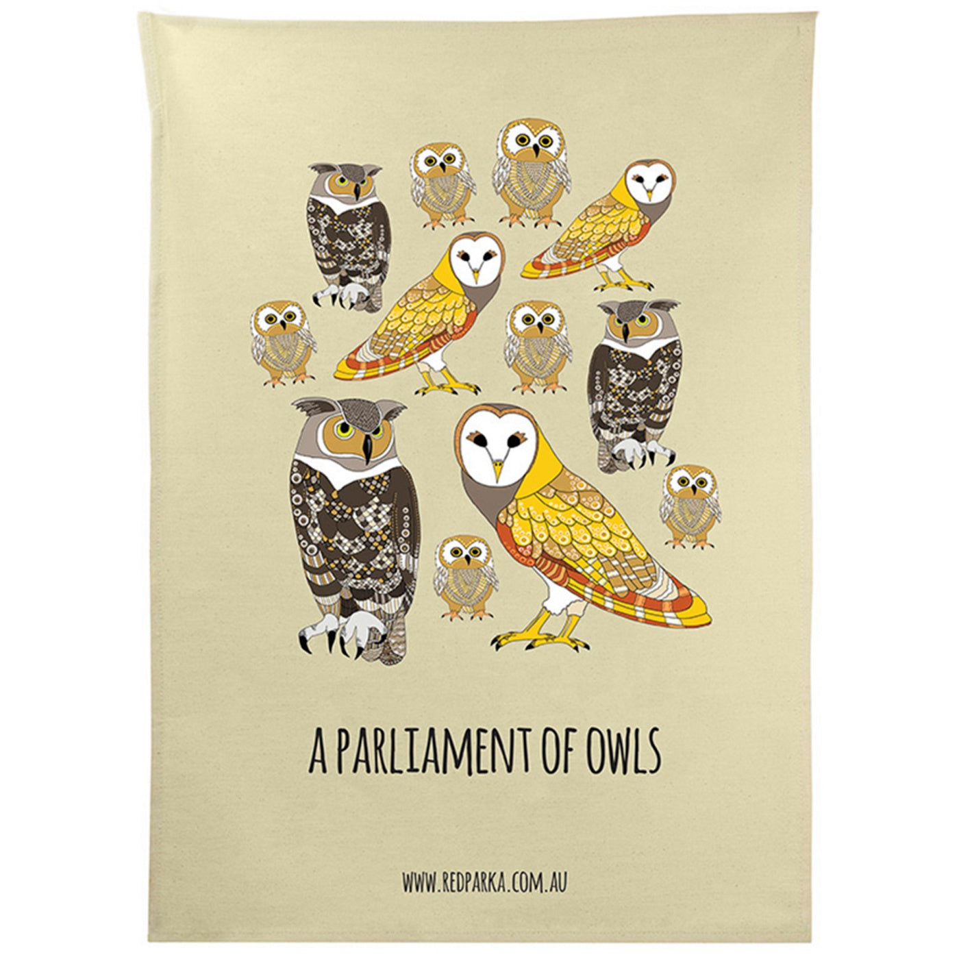 Red Parka – Tea Towel – A Parliament of Owls